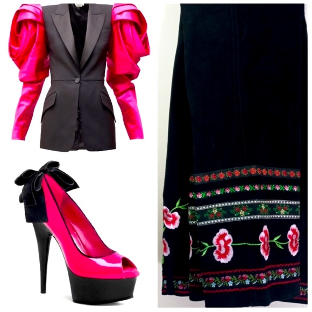 “RAD” Margaret Godfrey Suede Highwaist Vintage Floral Embroidered Pants